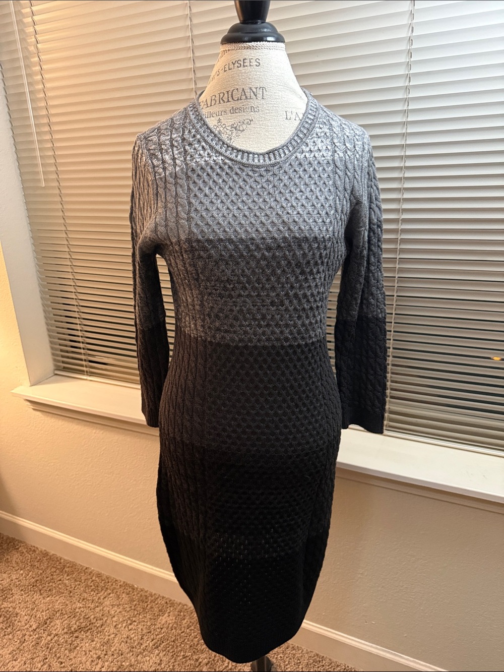Calvin Klein Ombre Knit Long Sleeve Sweater Dress in Gray and Black
